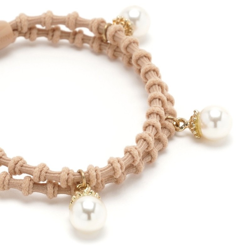 Резинка для волос двойная ребристая с бусинкой (25568) вариант 06