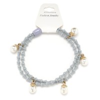 Резинка для волос двойная ребристая с бусинкой (25568) вариант 07