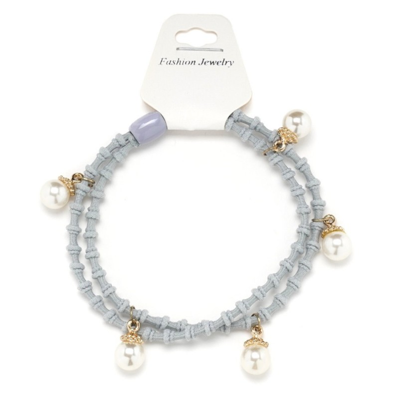 Резинка для волос двойная ребристая с бусинкой (25568) вариант 07