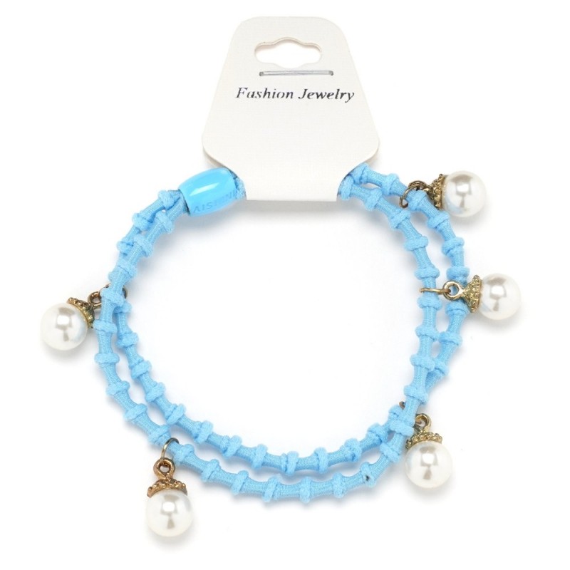 Резинка для волос двойная ребристая с бусинкой (25568) вариант 08