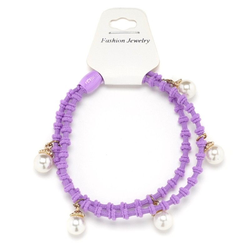 Резинка для волос двойная ребристая с бусинкой (25568) вариант 09