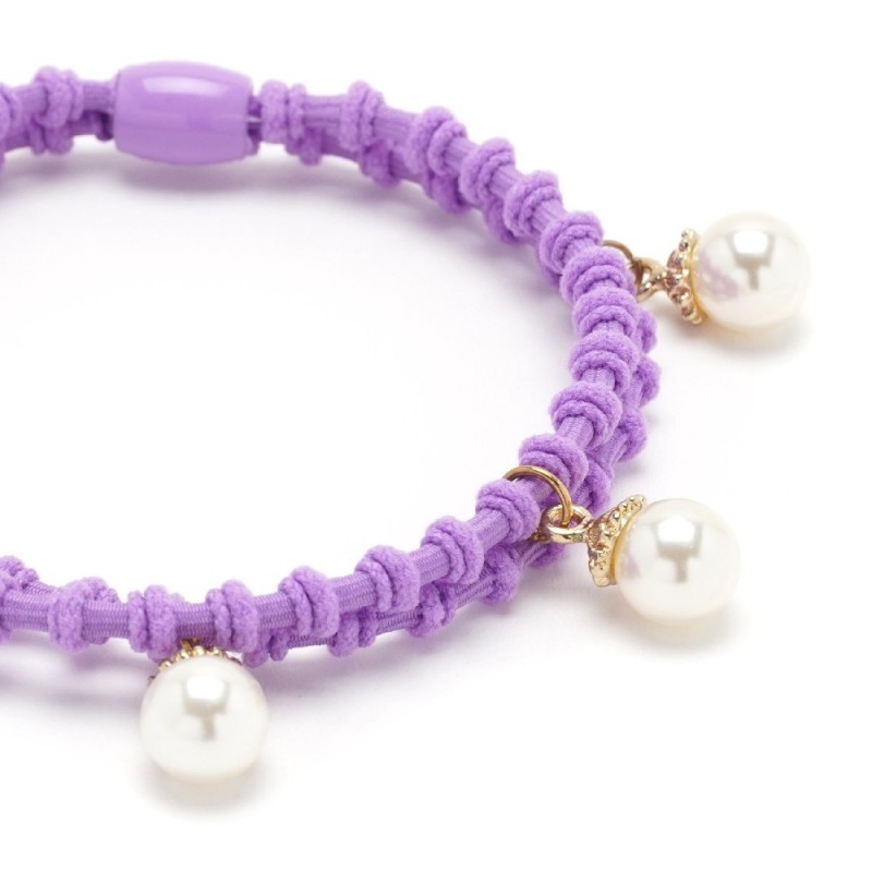 Резинка для волос двойная ребристая с бусинкой (25568) вариант 09