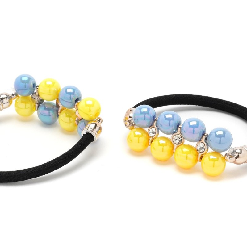 Набор резинок для волос с бусинами сине-желтого цвета (25795)