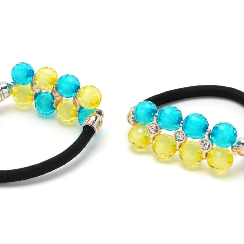 Набор резинок для волос с прозрачными сине-желтыми бусинами (25796)