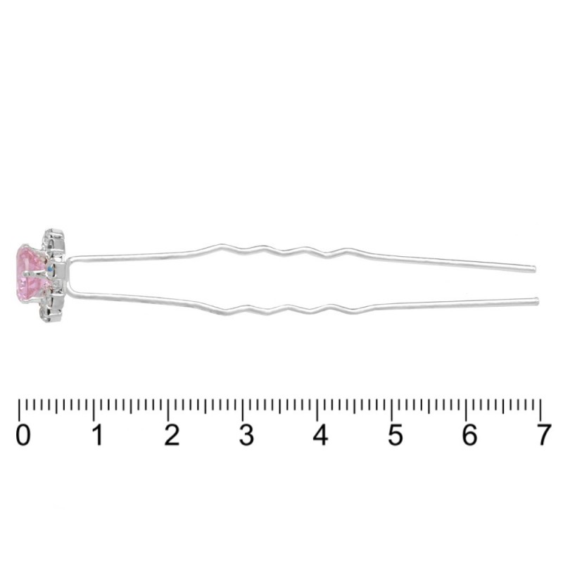 Набор заколок шпилек для волос с хрустальным камнем розового цвета 6шт (11821)