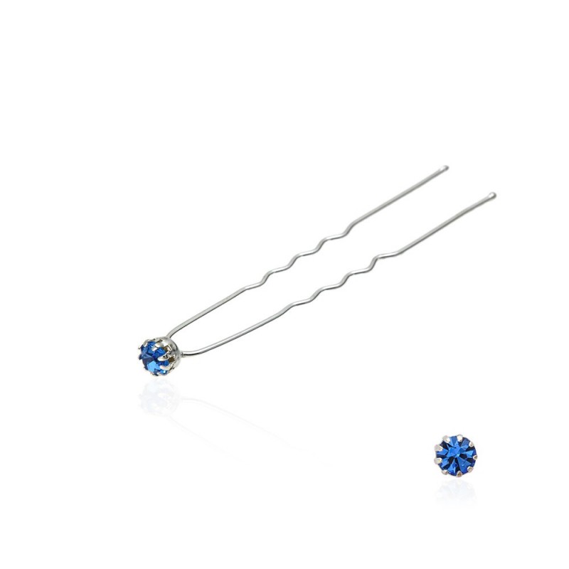 Набор заколок шпилек для волос со стразами синего цвета (9 лапок) 36шт (14436)