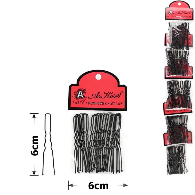 Набор заколок-шпилек на ленте 6см чёрный (5х20шт) (15754)