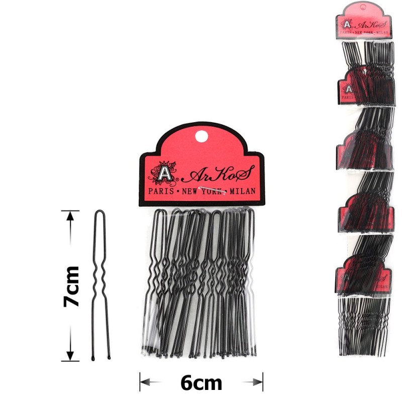 Набор заколок-шпилек на ленте 7см чёрный (5х20шт) (15755)
