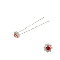 Набор заколок шпилек для волос цветок из страз красного цвета 24шт (3028)