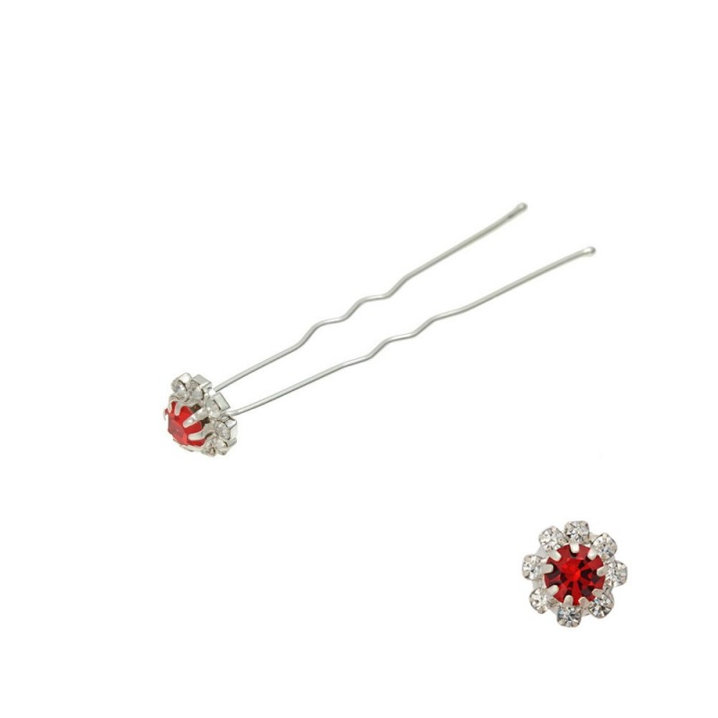 Набор заколок шпилек для волос цветок из страз красного цвета 24шт (3028)