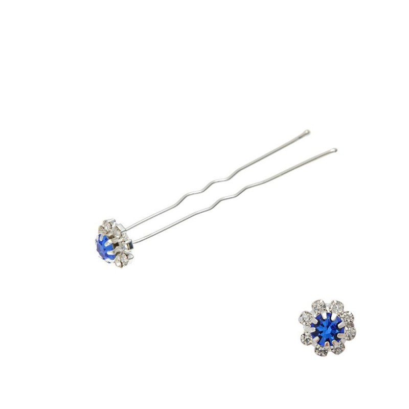 Набор заколок шпилек для волос цветок из страз синего цвета 24шт (3029)