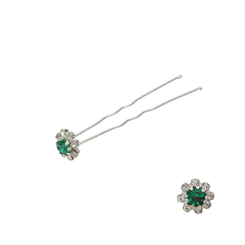 Набор заколок шпилек для волос цветок из страз изумрудного цвета 24шт (3030)