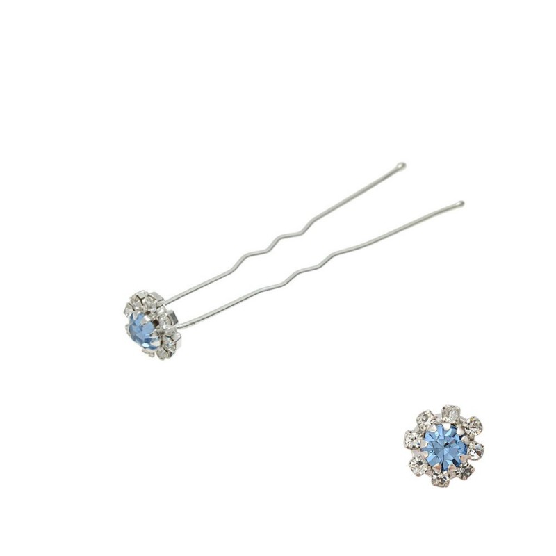 Набор заколок шпилек для волос цветок из страз голубого цвета 24шт (3031)