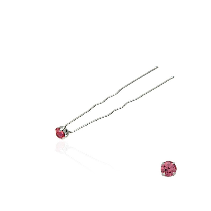 Набор заколок шпилек для волос со стразами розового цвета (4 лапки) 36шт (3086)