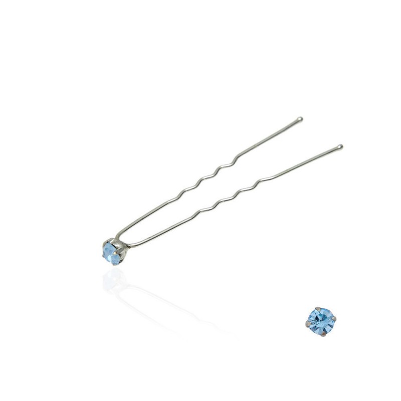 Набор заколок шпилек для волос со стразами голубого цвета (4 лапки) 36шт (4832)