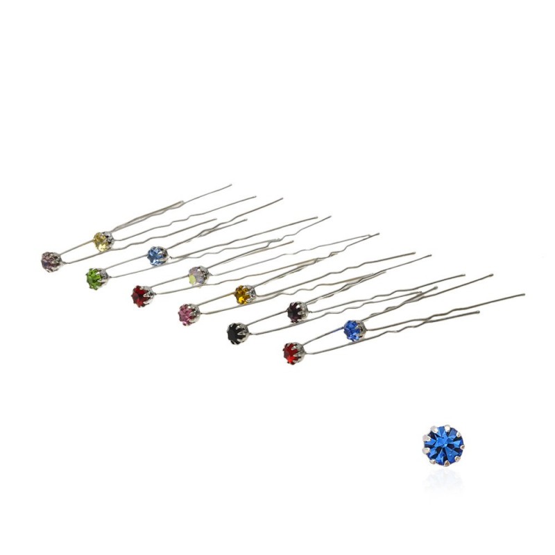 Набор заколок шпилек для волос с разноцветными стразами (9 лапок) 36шт (4844)