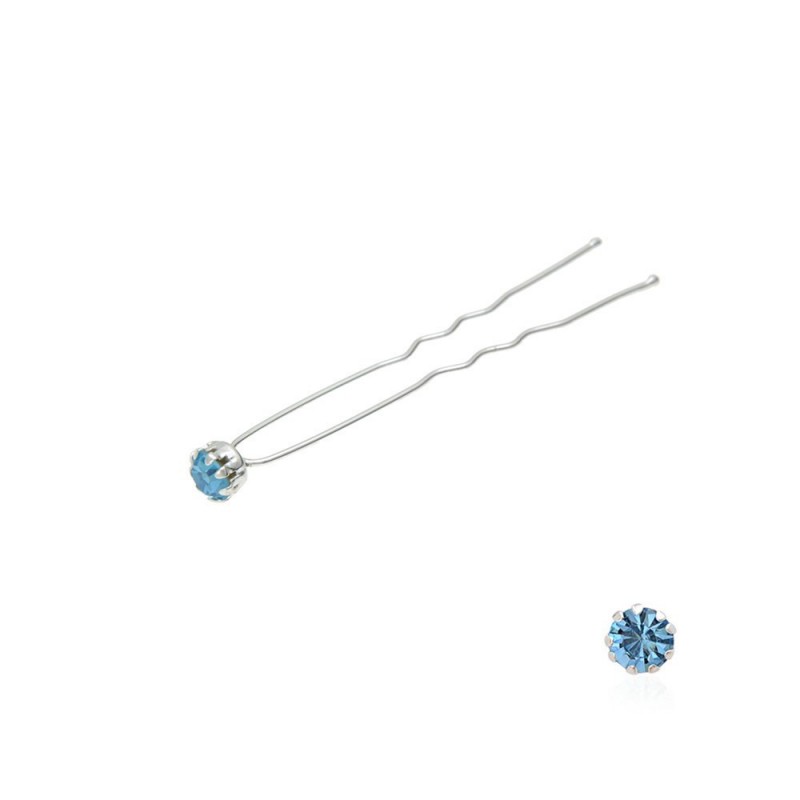 Набор заколок шпилек для волос со стразами голубого цвета (9 лапок) 36шт (4847)