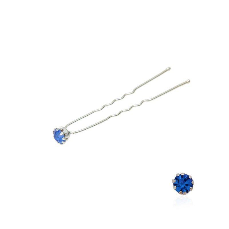 Набор заколок шпилек для волос со стразами синего цвета (9 лапок) 36шт (4848)