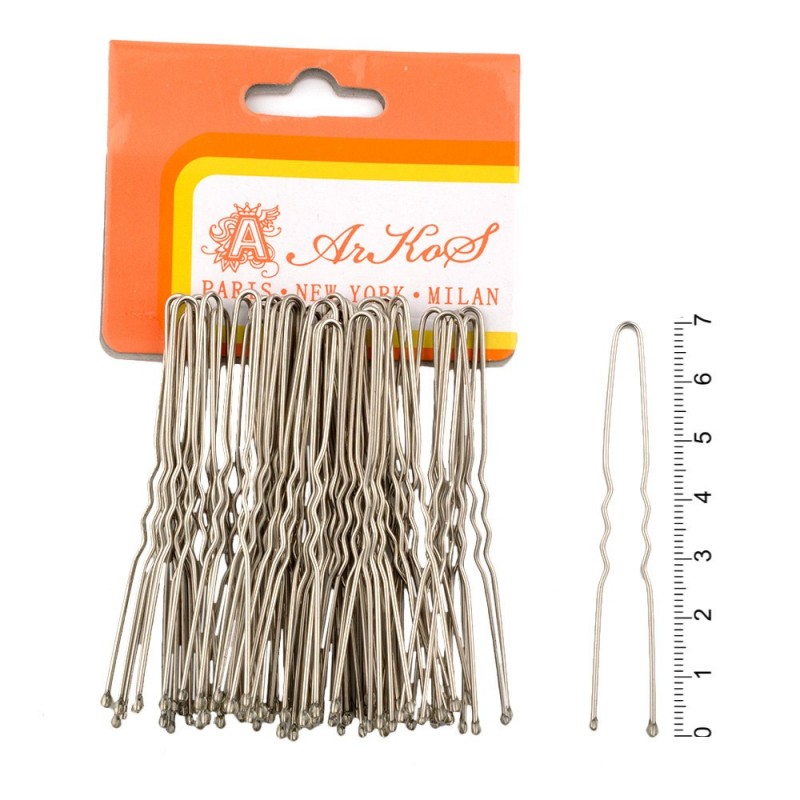 Набор заколок-шпилек в пакете 7см серебристый (6738)