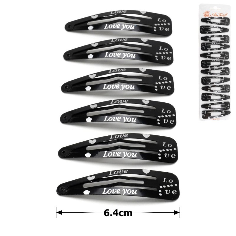 (39-11995) Набор заколок-хлопушек для волос Love You 6.4см