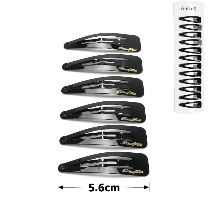 (35-12100) Набор заколок-хлопушек для волос 5.6см глянцевый чёрный с надписью