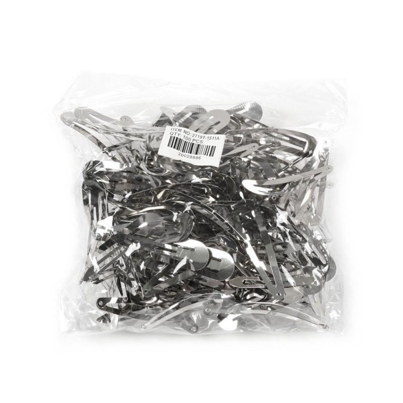 (34-12849) Набор заколок-хлопушек для волос 5.9см 100шт серебристый