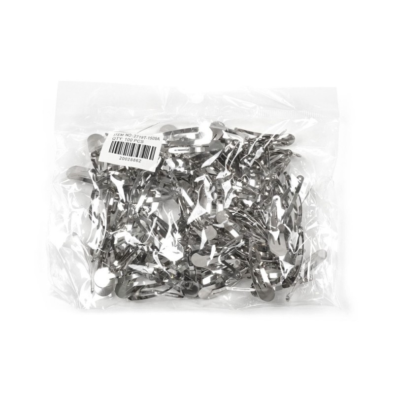 (32-12975) Набор заколок-хлопушек для волос 3.9см 100шт серебристый