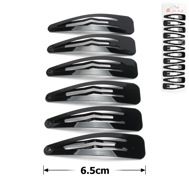 заколка тик-так для волос 37-13728 глянцевая 6.5см чёрная