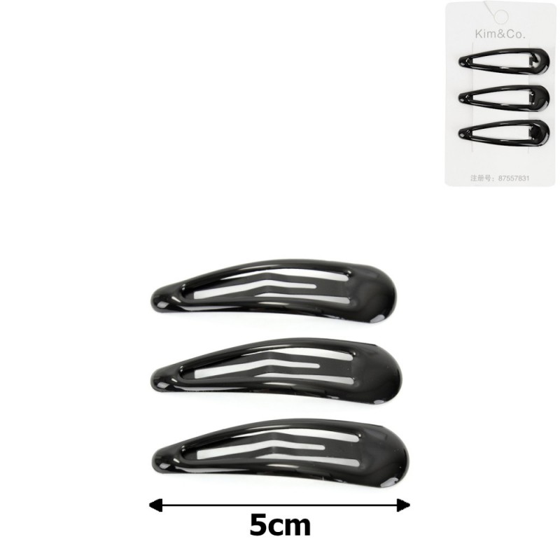 (42-15415) Набор заколок-хлопушек для волос 5см глянцевый черный с напылением