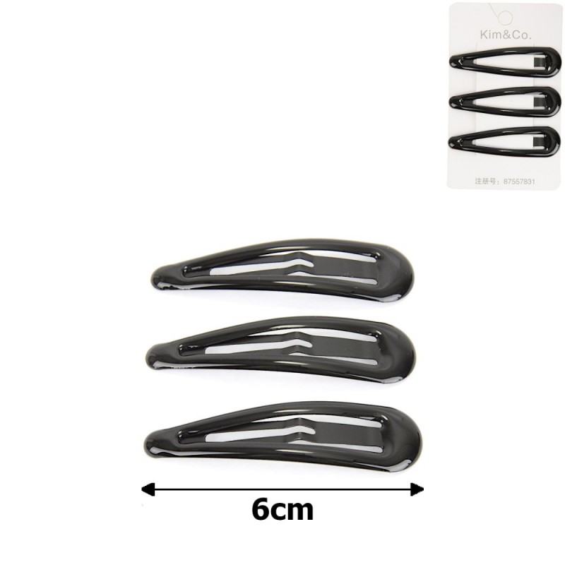 (45-15416) Набор заколок-хлопушек для волос 6см глянцевый черный с напылением