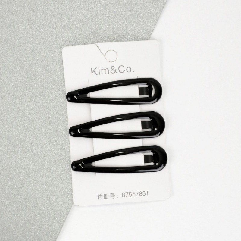 (45-15416) Набор заколок-хлопушек для волос 6см глянцевый черный с напылением