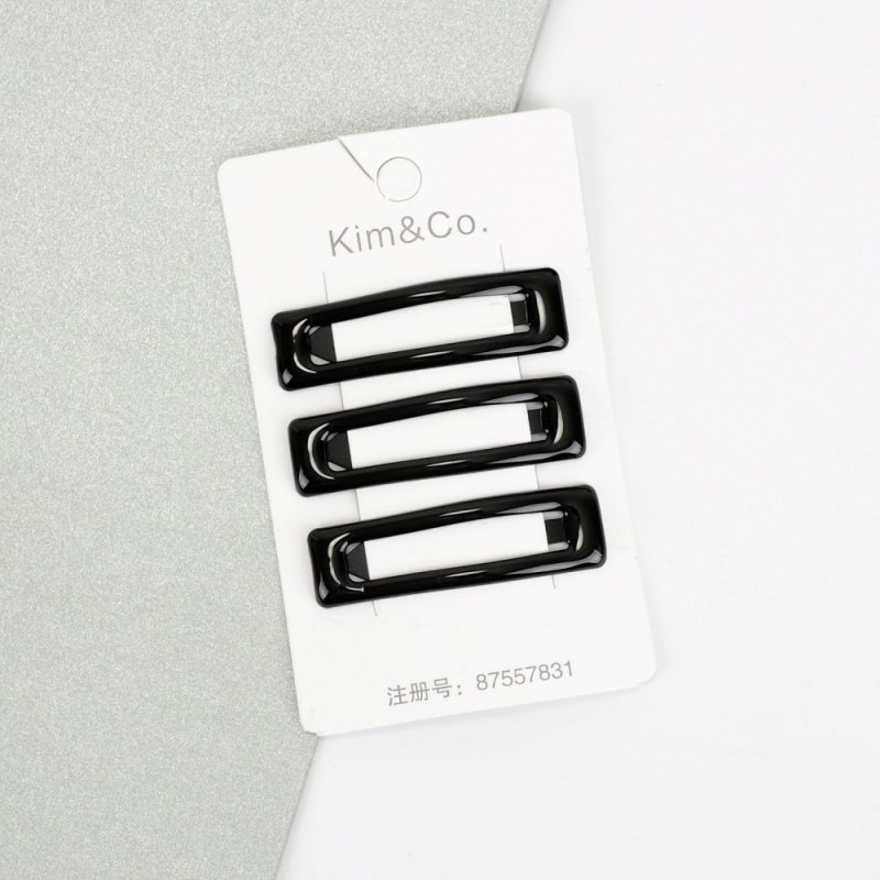 (53-15417) Набор заколок-хлопушек для волос 5см глянцевый черный с напылением