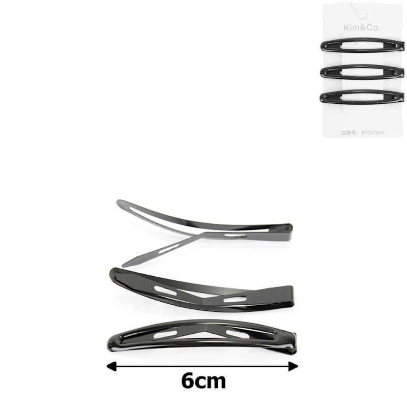 (49-15418) Набор заколок-хлопушек для волос 6см глянцевый черный с напылением