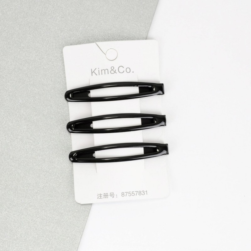 (49-15418) Набор заколок-хлопушек для волос 6см глянцевый черный с напылением