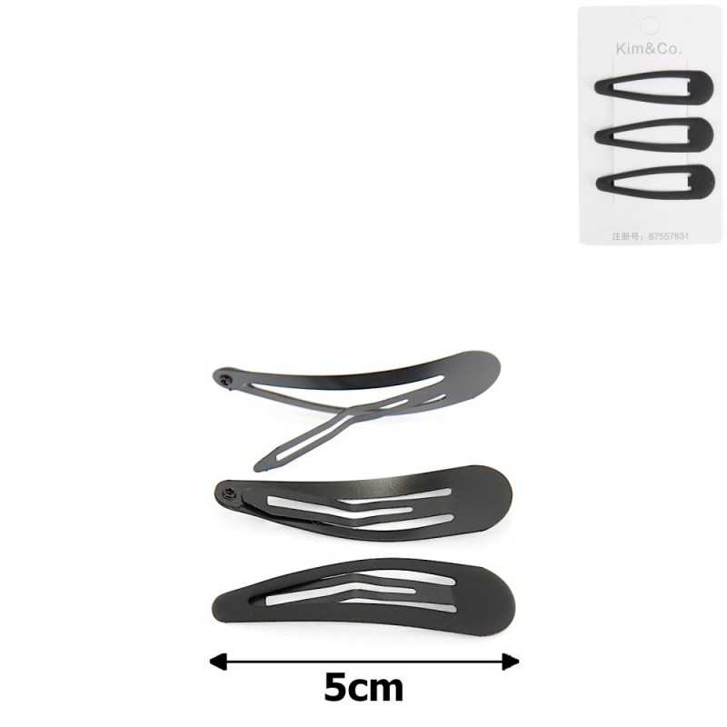 (42-15419) Набор заколок-хлопушек для волос 5см матовый черный с напылением