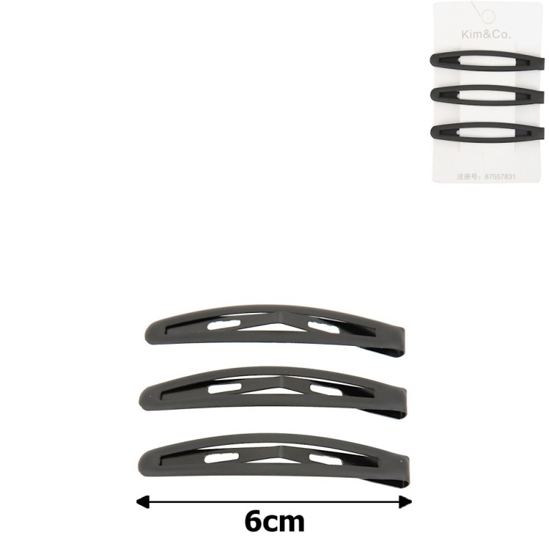 (49-15422) Набор заколок-хлопушек для волос 6см матовый черный с напылением