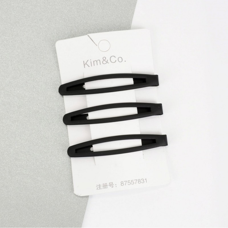 (49-15422) Набор заколок-хлопушек для волос 6см матовый черный с напылением