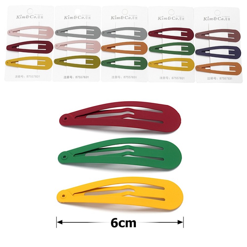 (44-15641) Набор заколок-хлопушек для волос 6см матовый цветной