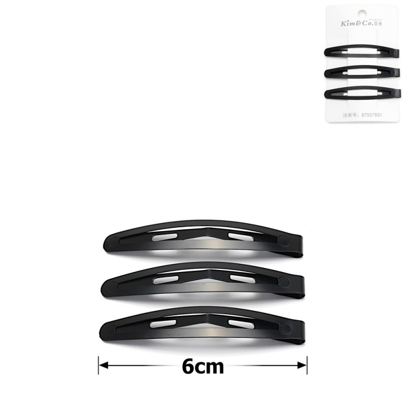 (48-15644) Набор заколок-хлопушек для волос 6см глянцевый черный