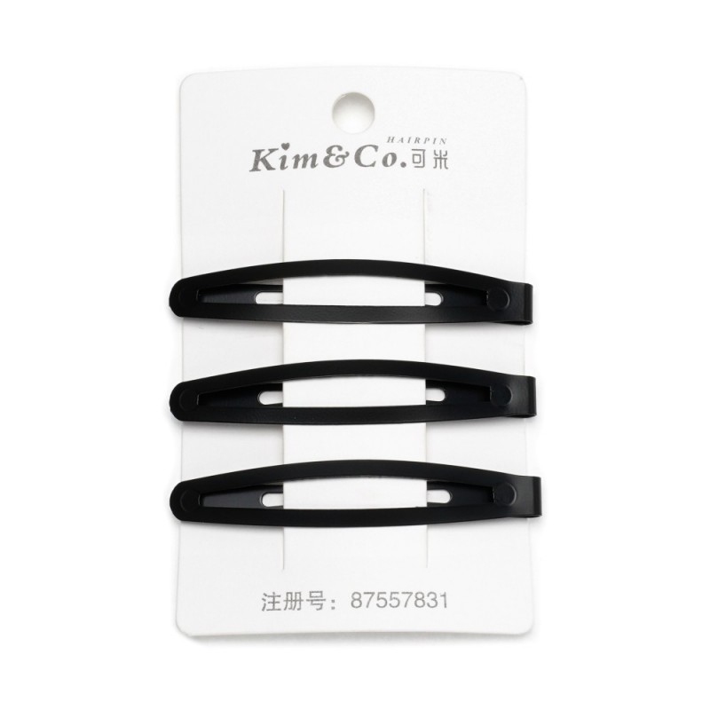 (48-15644) Набор заколок-хлопушек для волос 6см глянцевый черный