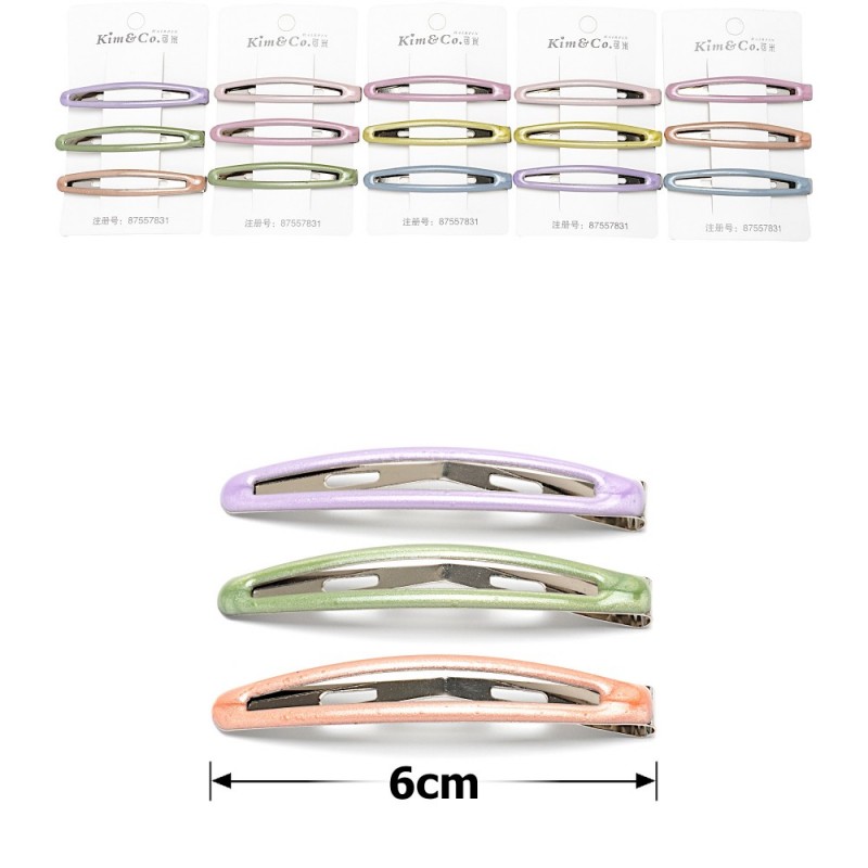 (49-15649) Набор заколок-хлопушек для волос 6см глянцевый цветной с напылением