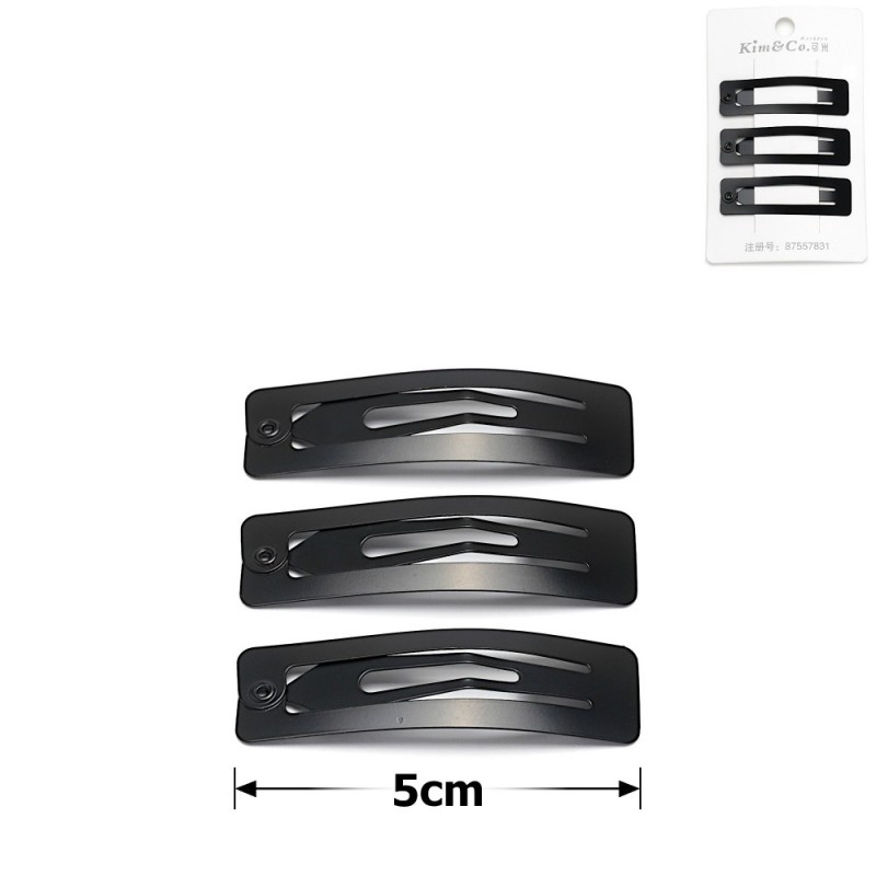 (52-15651) Набор заколок-хлопушек для волос 5см матовый черный