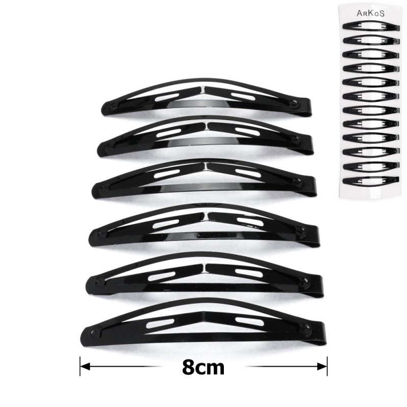 (19-5476) Набор заколок-хлопушек для волос 8см глянцевый чёрный