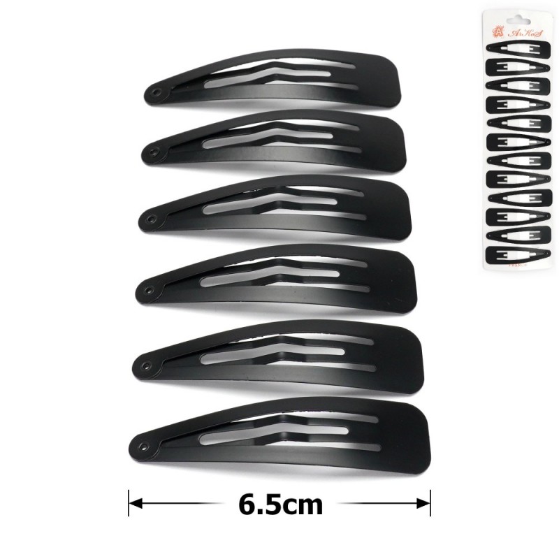 (37-645) Набор заколок-хлопушек для волос 6.5см матовый черный