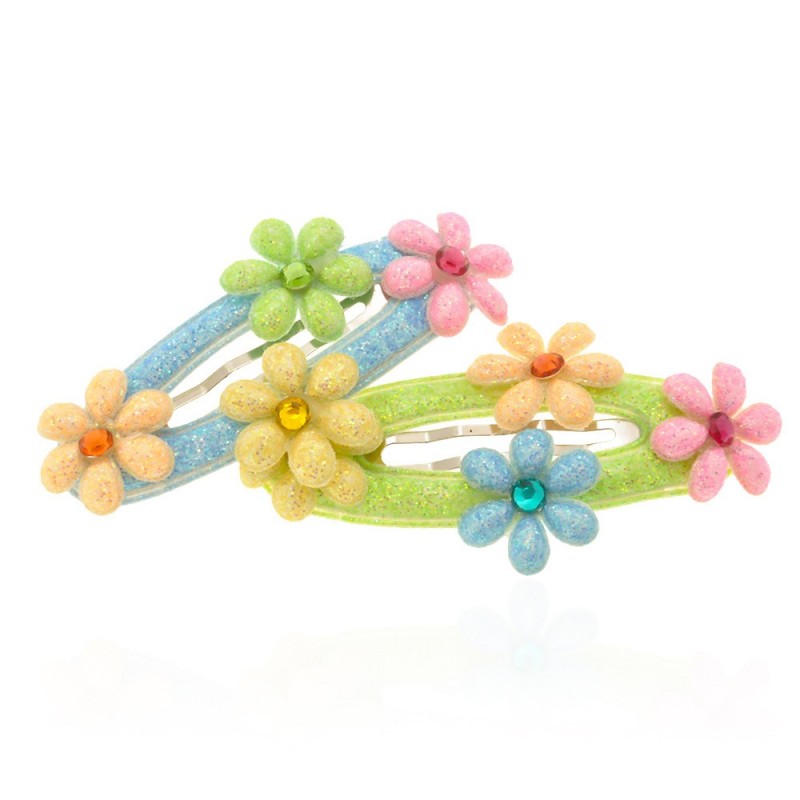 Набор детских заколок-хлопушек для волос с цветочками (7382)