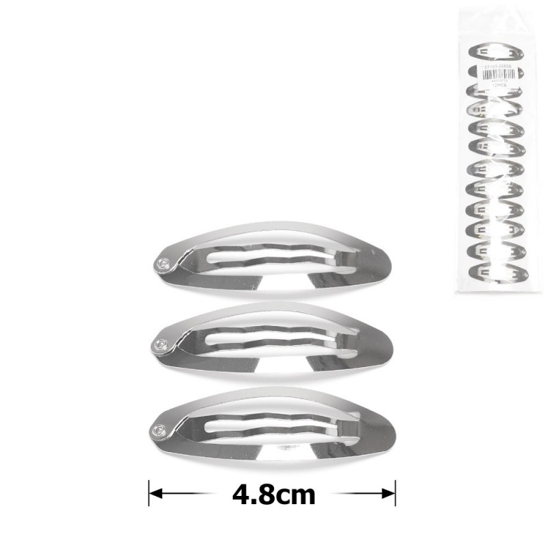 (12-31563) Набор заколок-хлопушек для волос 4.8см серебристый