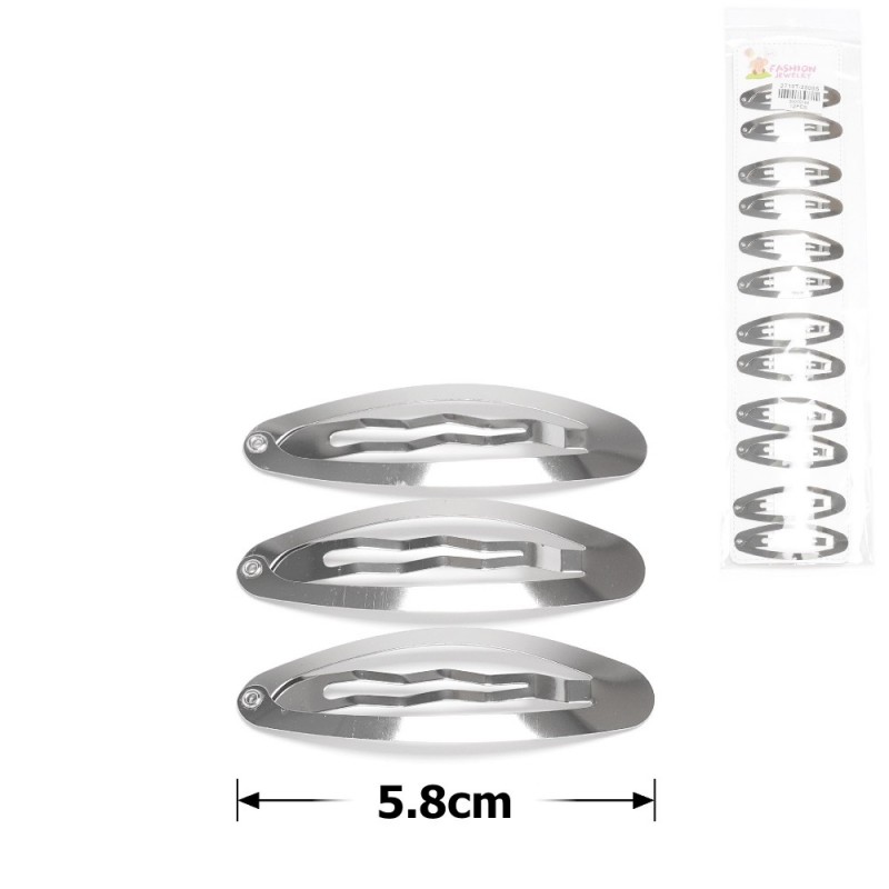 (13-31564) Набор заколок-хлопушек для волос 5.8см серебристый