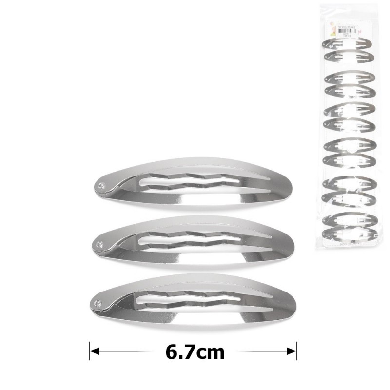 (14-31565) Набор заколок-хлопушек для волос 6.7см серебристый