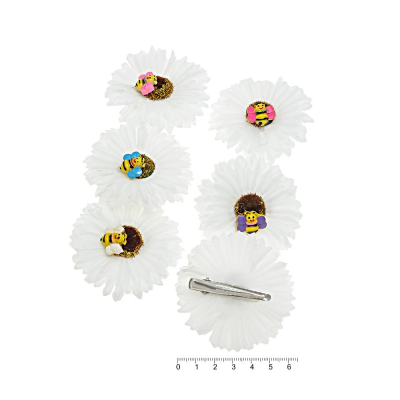 Набор заколок-уточек с ромашками 6.5см белый (4689)
