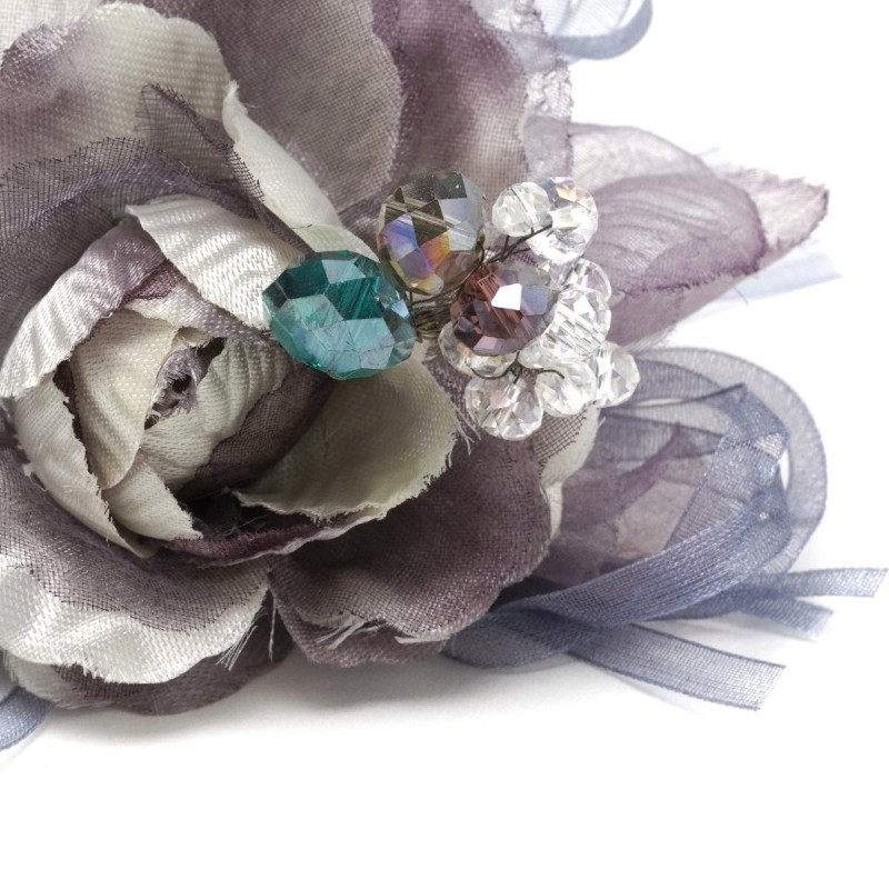 Заколка-уточка для волос с цветком и стразами 10см (4692) вариант 04